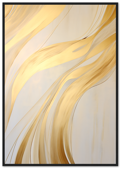 Abstract gold and white swirls in a framed artwork.