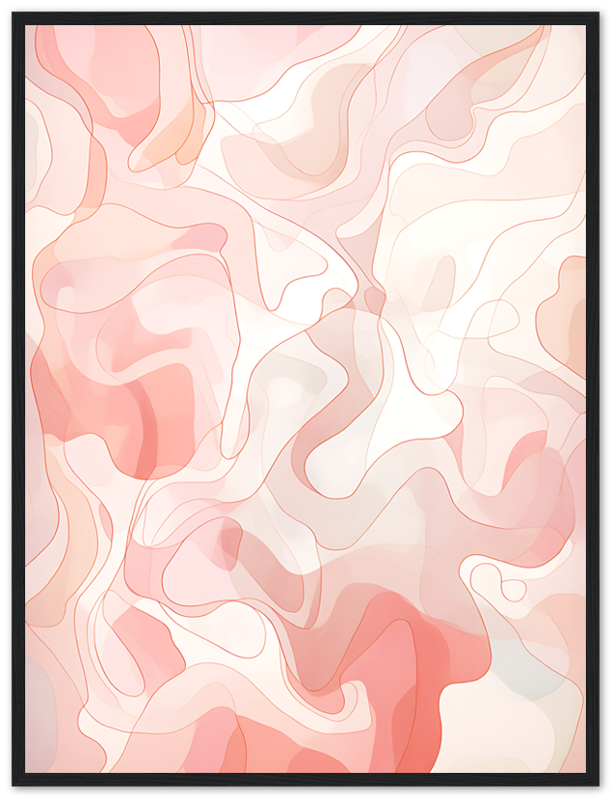 Abstract art with wavy red and beige lines on a white background, framed.