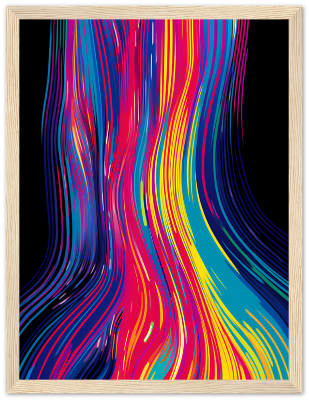 "Abstract colorful wavy lines in a framed artwork."