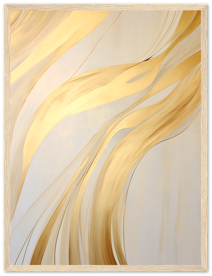 An abstract golden swirl pattern on a light background, framed with a simple border.