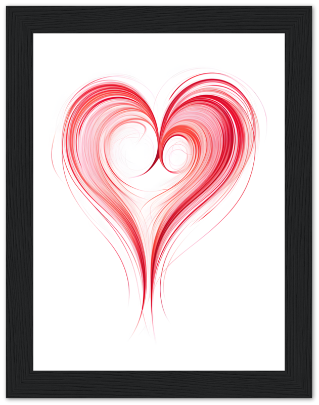 Abstract heart-shaped red swirl design in a black frame.