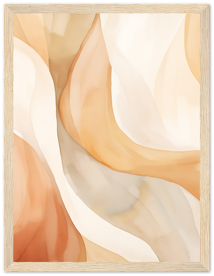 Abstract art with soft, flowing shapes in warm tones, framed.