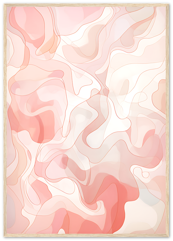 Abstract art with flowing pink and cream shapes within a frame.