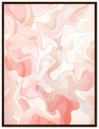 Abstract artwork with wavy pink and cream patterns in a frame.