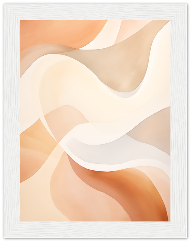 Abstract art with warm beige and white curves in a white frame.