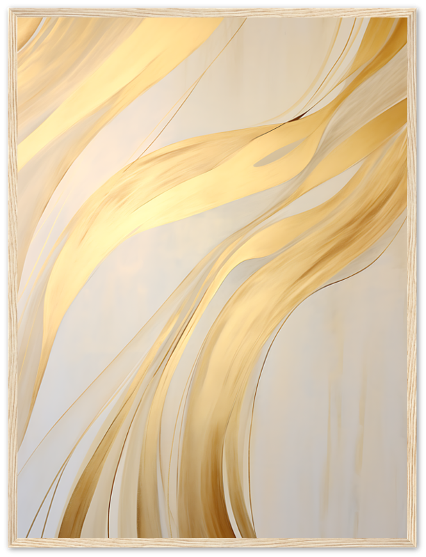 Abstract golden swirls on a light background framed with a border.