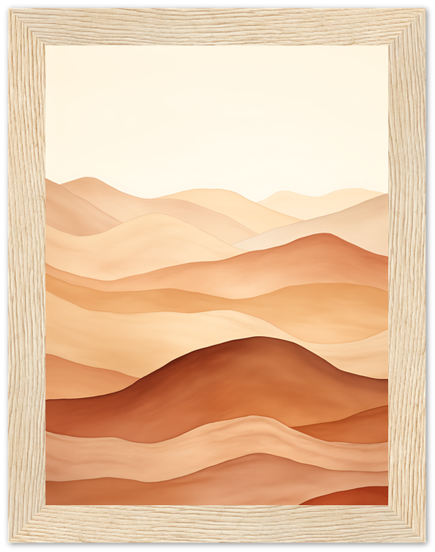 A framed illustration of abstract desert dunes in warm earth tones.