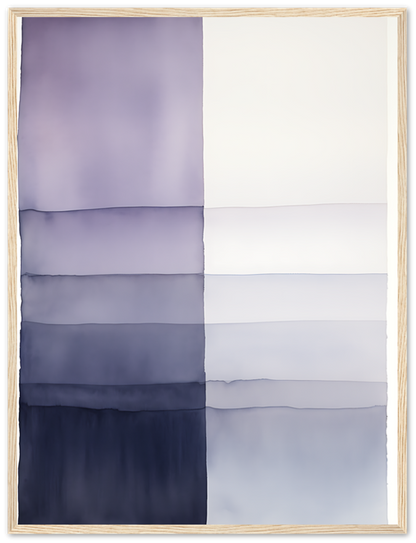 Abstract painting with gradient shades from white to dark blue in a wooden frame.