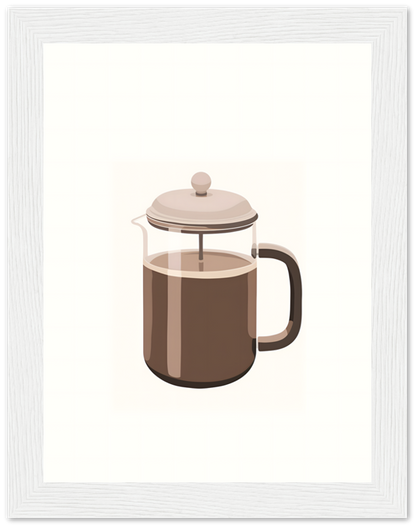 Illustration of a French press coffee maker with coffee inside.
