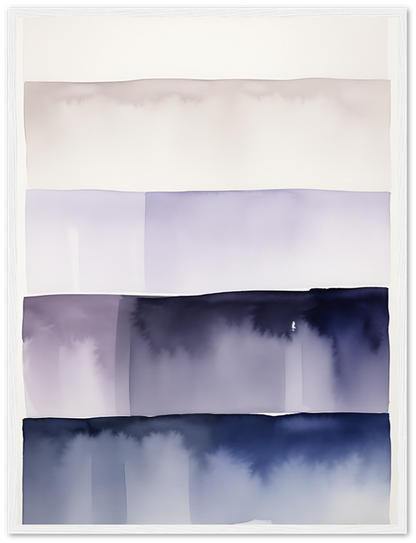 Abstract watercolor painting with layered horizontal bands in shades of purple and pink.