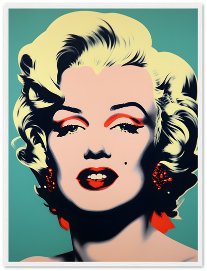 Pop art style portrait of a blonde woman with bold colors and a decorative frame.