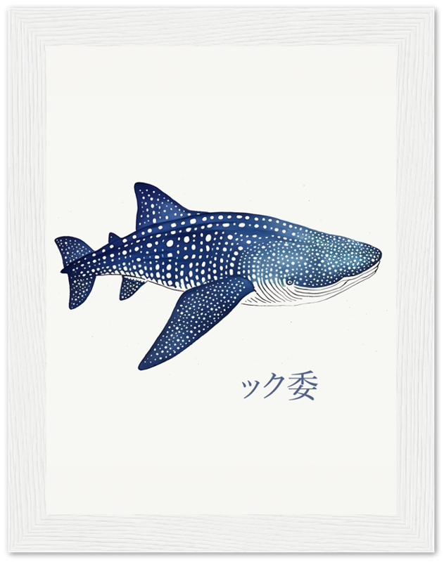 Illustration of a whale shark with Japanese text, framed on a white background.