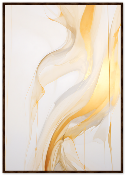 Abstract art with swirling gold and white patterns on a canvas.