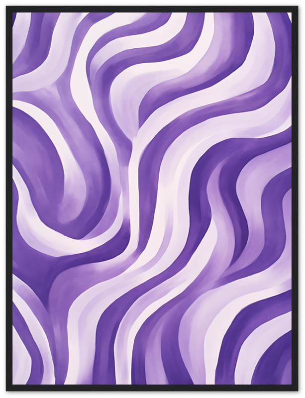 Abstract painting with undulating purple and white stripes creating a wavy pattern.