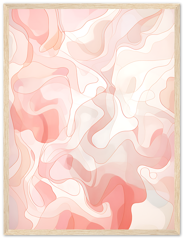 Abstract wavy pattern in pink tones framed as wall art.