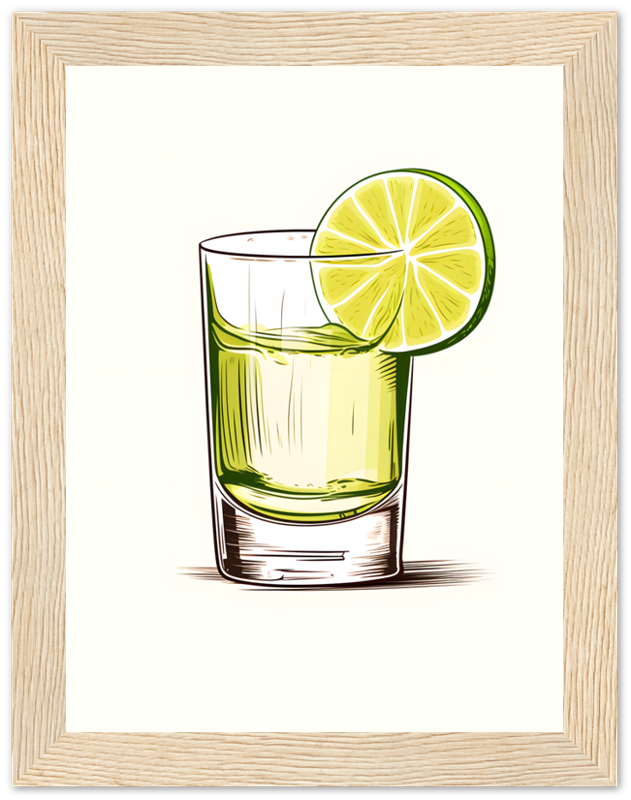 Illustration of a glass of lime drink with a lime slice on the rim.