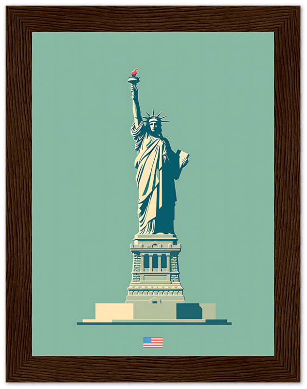 Illustration of the Statue of Liberty framed on a wall.