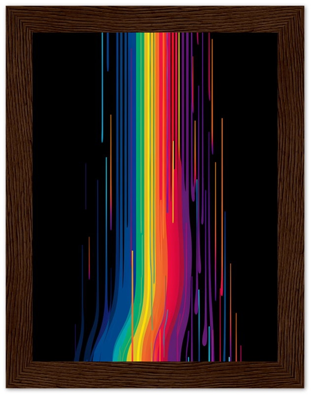 Abstract colorful streaks flowing downward in a dark frame.
