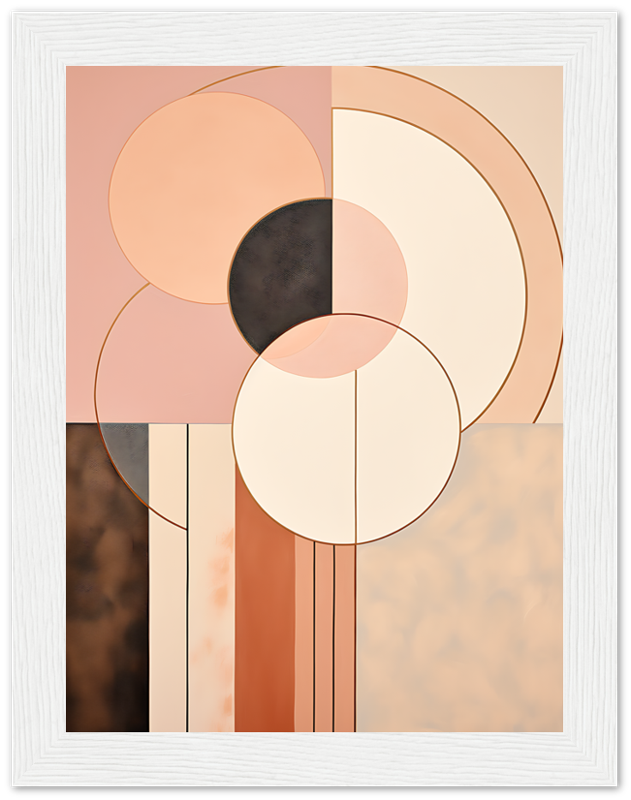 Abstract geometric art with circles and lines in pastel tones.