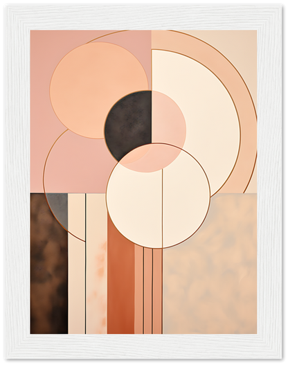 Abstract geometric art with circles and lines in pastel tones.