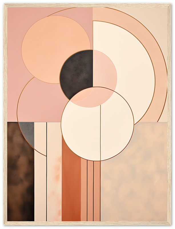 Abstract geometric art with overlapping circles and rectangles in pastel tones.