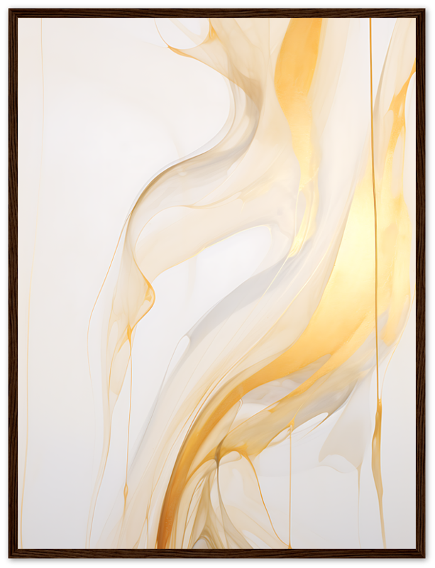 Abstract gold and white swirling patterns in a framed artwork.