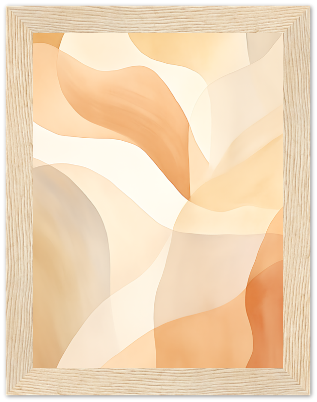 Abstract wavy design in warm tones framed with light wood.