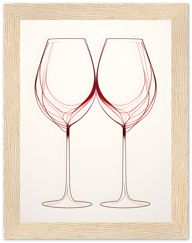 Two wine glasses creating a heart shape with their stems and reflections.
