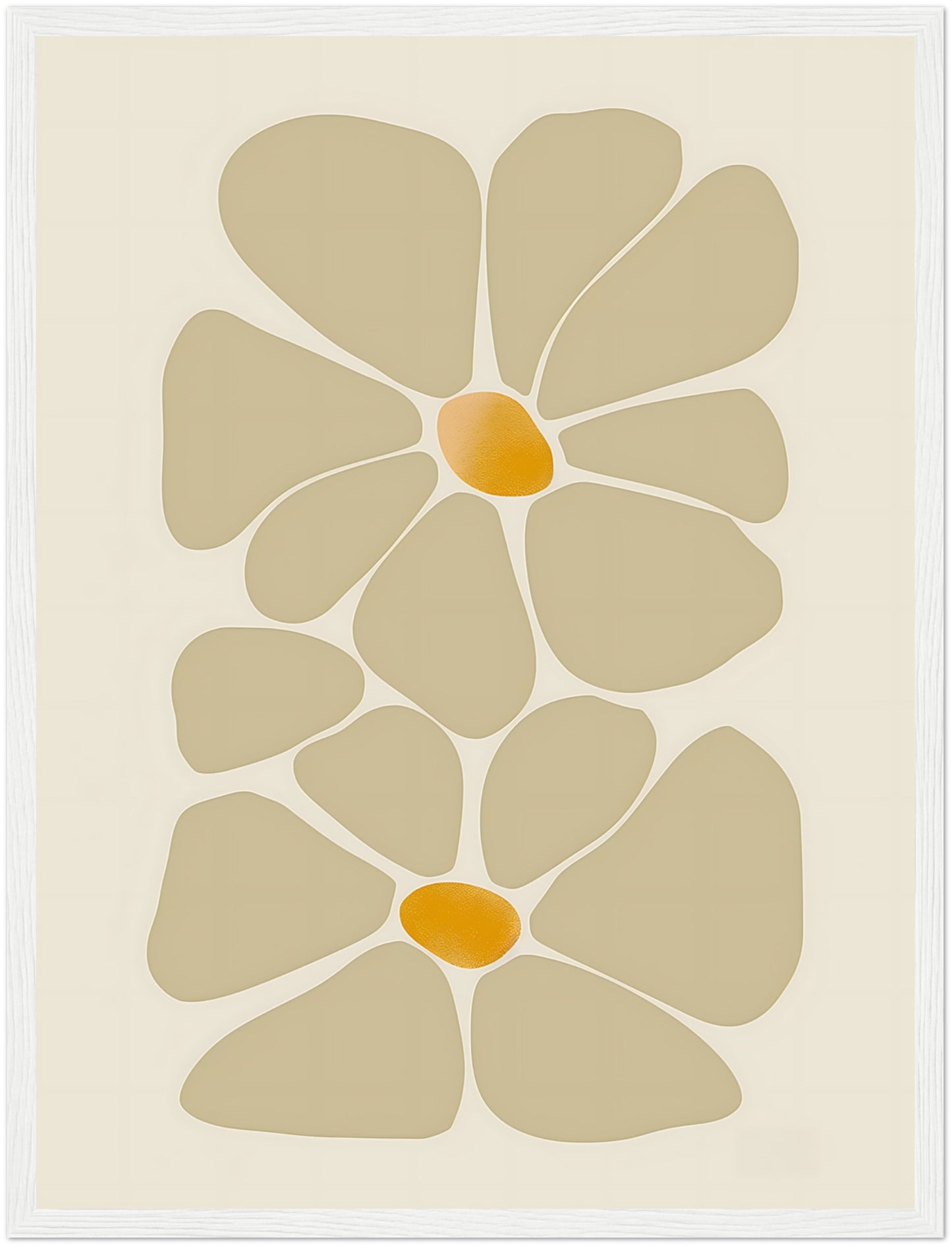 Abstract floral design in earth tones, framed with a wooden border.