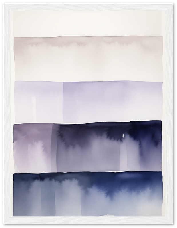 Abstract watercolor painting with layered horizontal bands in shades of purple and pink.