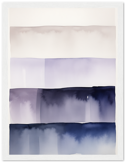 Abstract watercolor painting with layered horizontal bands in shades of purple and pink.