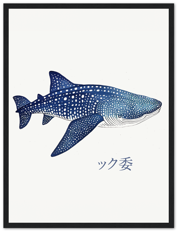 Illustration of a whale shark with Japanese text underneath, framed on a white background.