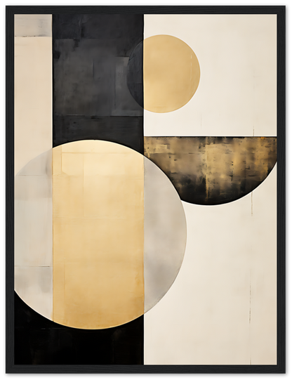 Abstract painting with geometric shapes and earthy tones.