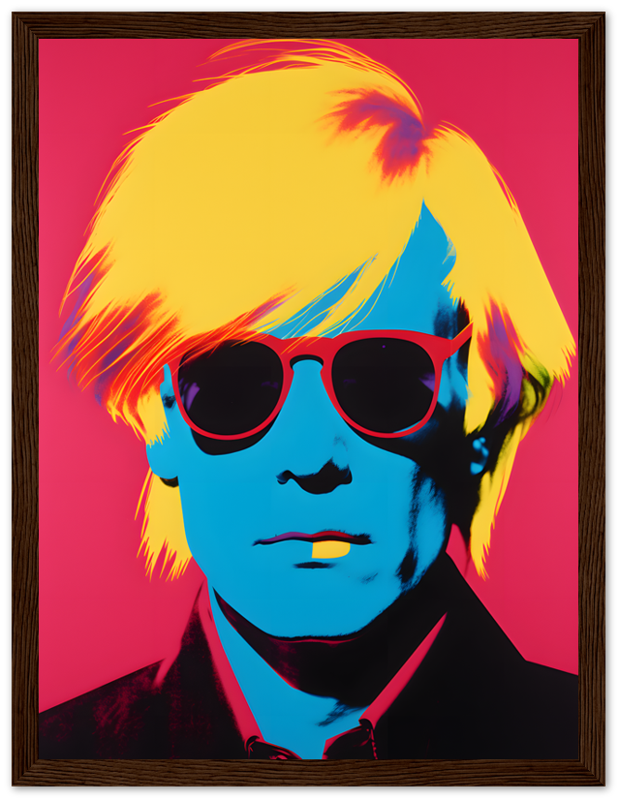 Pop art style portrait with bright contrasting colors and a subject wearing sunglasses.