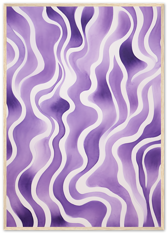 Abstract purple and white wavy pattern painting with a frame.