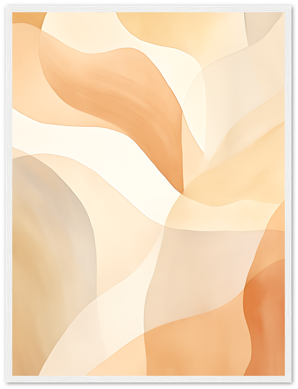 Abstract wavy design in warm beige and orange tones with a white frame.