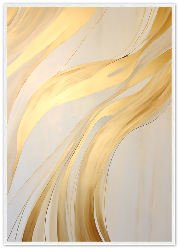 Abstract golden swirls on a creamy background in an artwork.