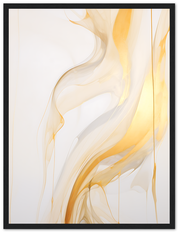 Abstract gold and white swirls in a frame on a white background.
