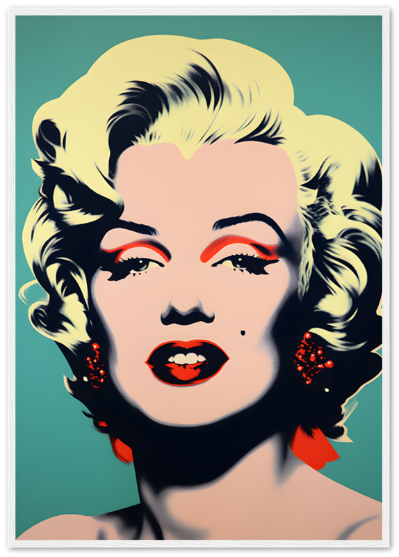 Pop art style portrait of a blonde woman in a wooden frame.