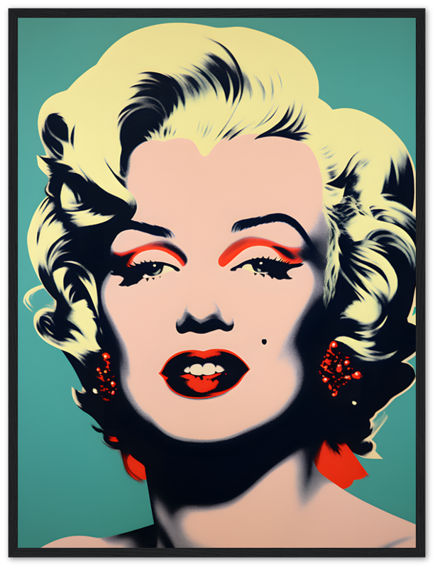 Pop art style portrait of a blonde woman with bold colors and a decorative frame.