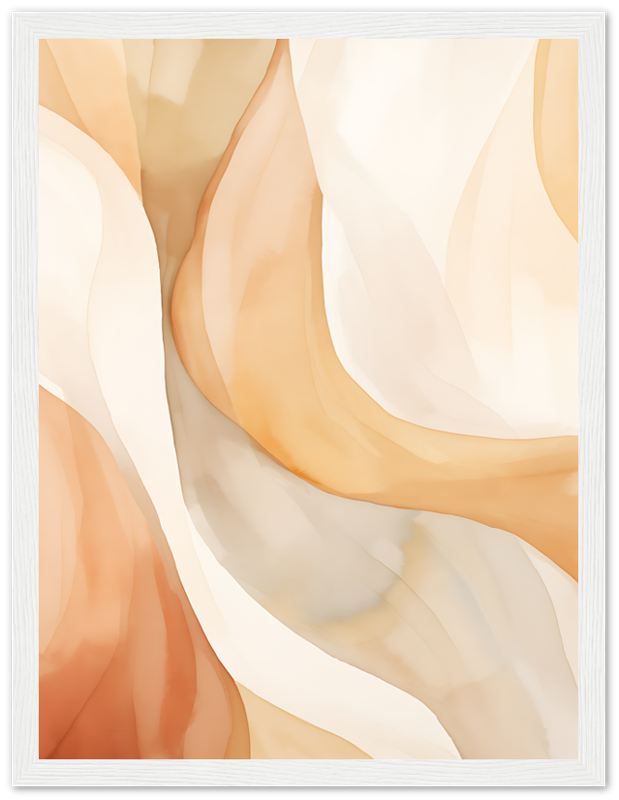 Abstract artwork with soft flowing shapes in warm cream and peach tones.