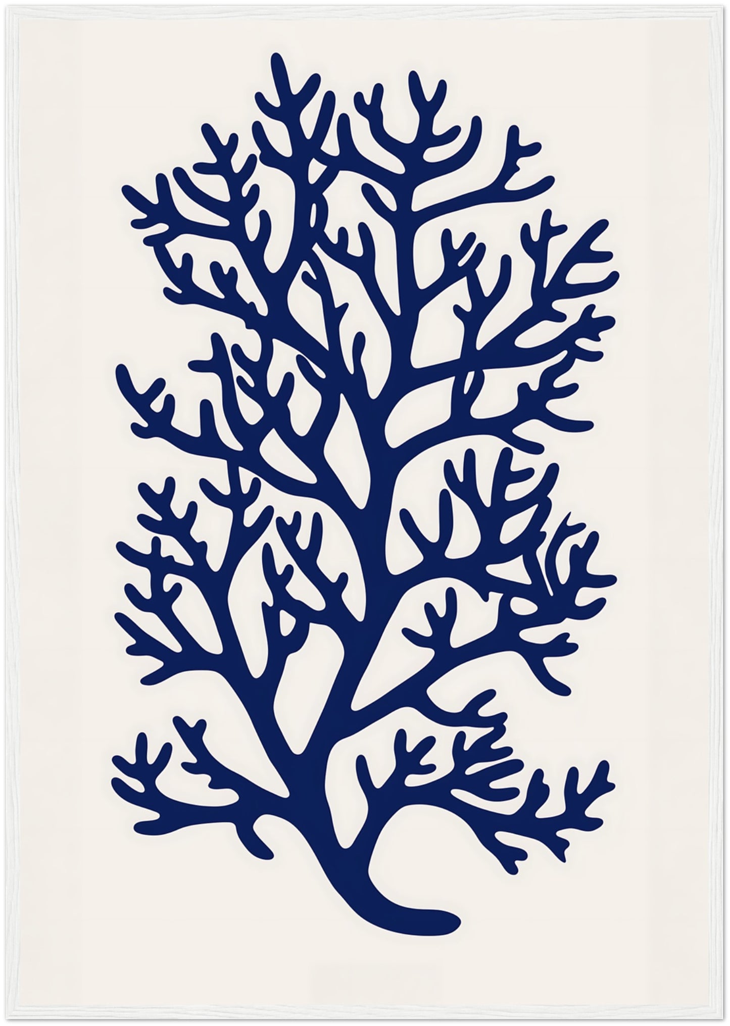 Blue coral silhouette in a white background with a wooden frame.