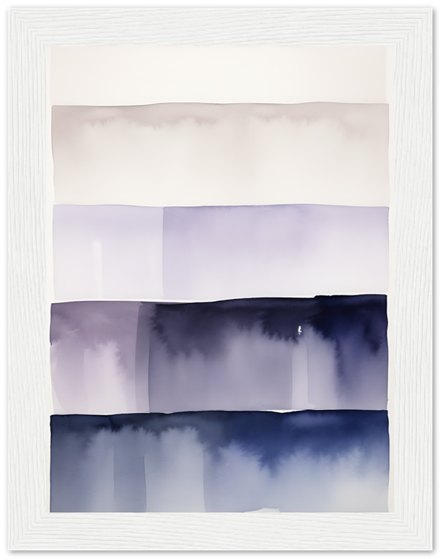 Abstract watercolor painting with layered horizontal bands in shades of purple and pink.