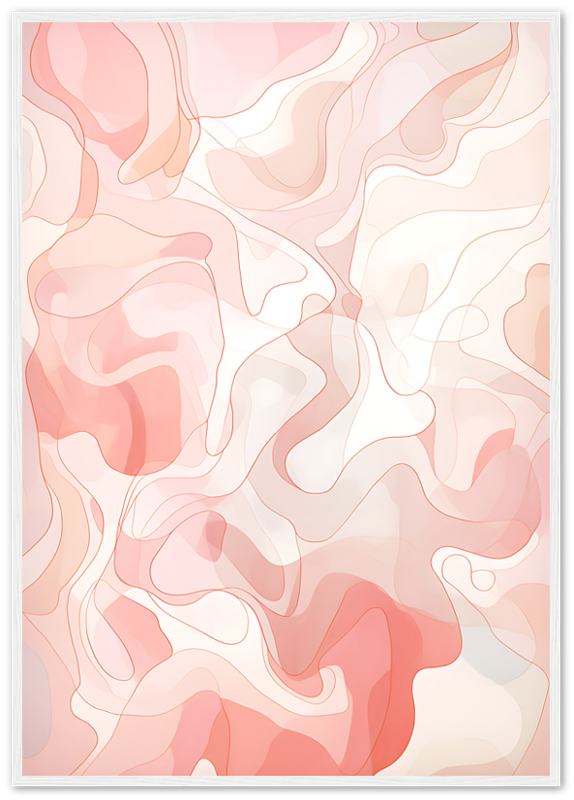Abstract wavy pattern in pastel red and pink tones framed as art.