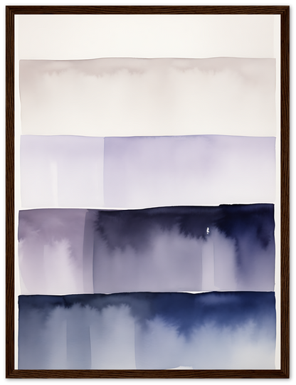 Abstract watercolor painting with layered horizontal bands in shades of purple and pink.