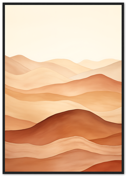 A framed illustration of stylized, wavy desert dunes in warm hues.