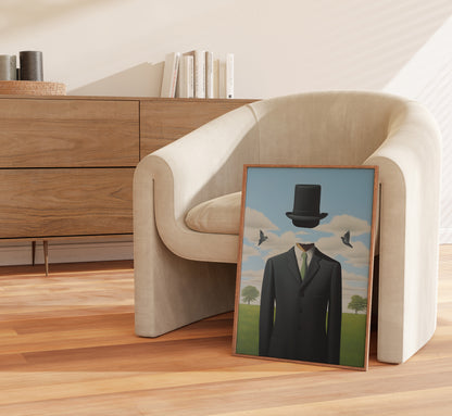 Modern art piece leaning against a curved chair in a stylish room.