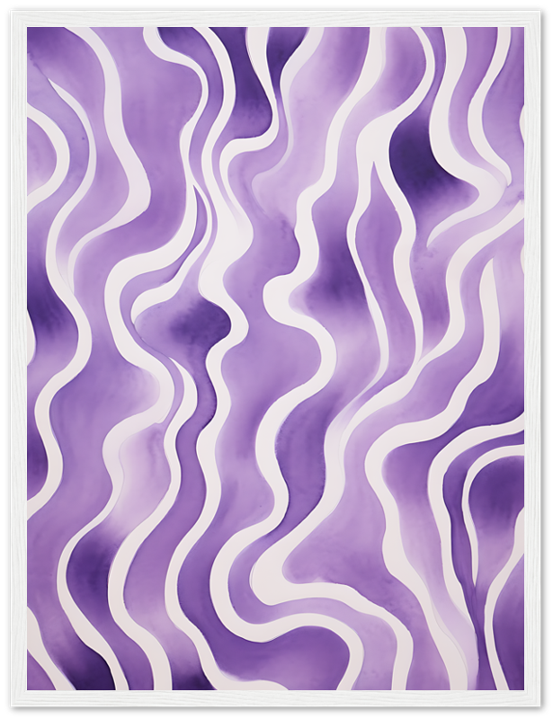 Abstract purple wavy pattern on a white background.