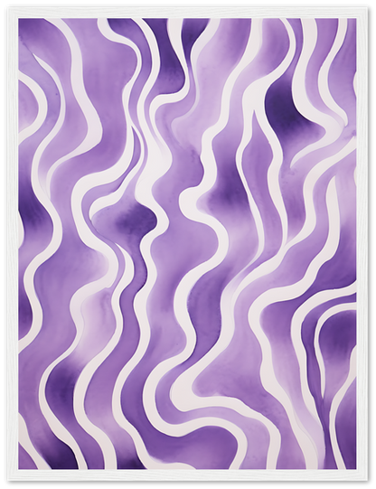 Abstract purple wavy pattern on a white background.