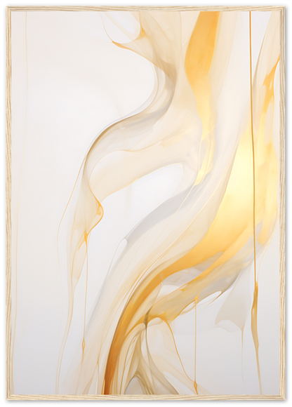 Abstract swirling golden smoke on a white background.
